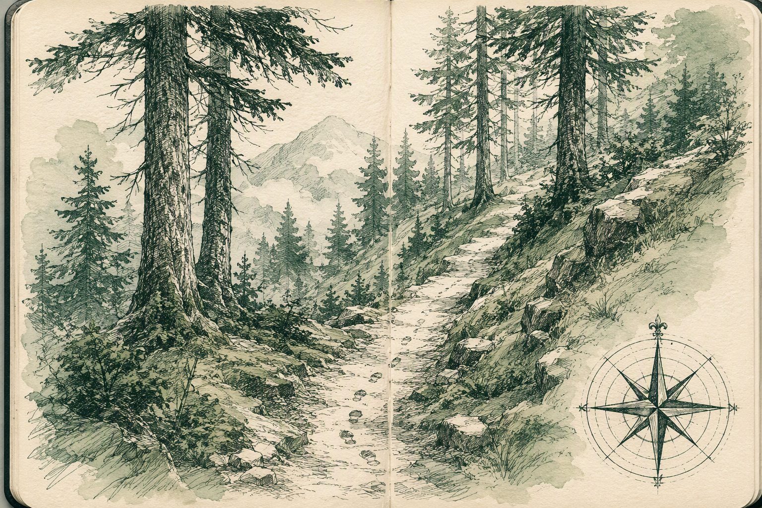 Sentier forestier dessiné à l’encre